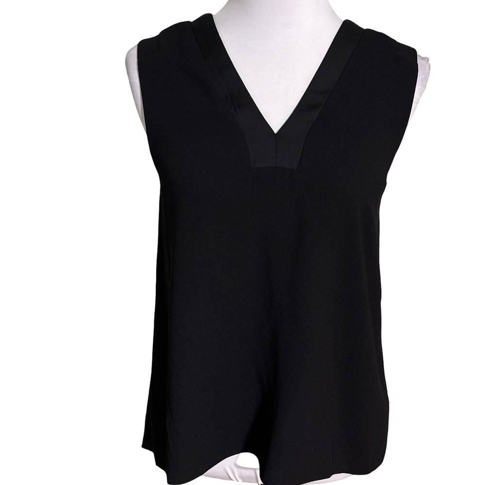 Lisa Rinna Collection Black V Neck High Low Blouse